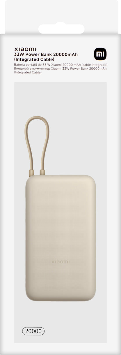 Xiaomi External Battery, 20000mAh, 33W, QC + PD, 1 x USB-A - 2 x USB-C, Beige BHR8851GL