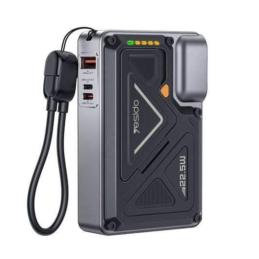 Yesido YP89 External Battery, 10000mAh, 22.5W, QC + PD + FQI, 1 x Lightning - 1 x QI - 1 x USB-A - 1 x USB-C, Gray