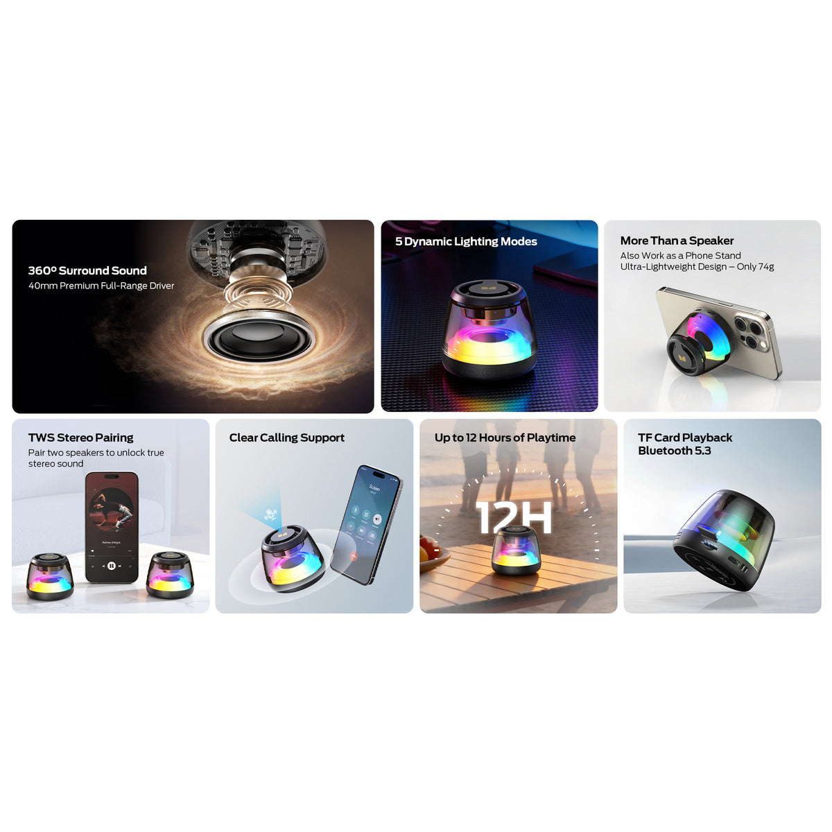 Monster Mag Flux Portable Bluetooth Speaker, 5W, TWS, RGB, Black