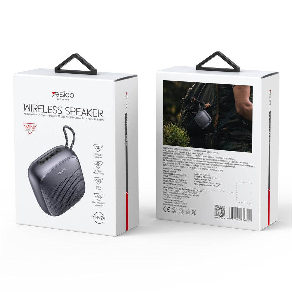 Yesido YSW24 Portable Bluetooth Speaker, 5W, Waterproof, Black