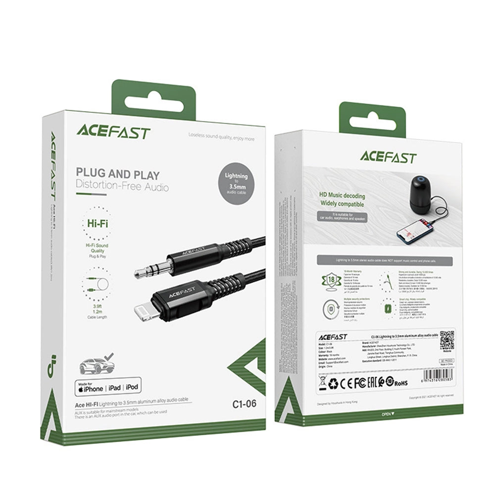 Lightning Audio Cable - 3.5mm Acefast C1-06, 1.2m, Black
