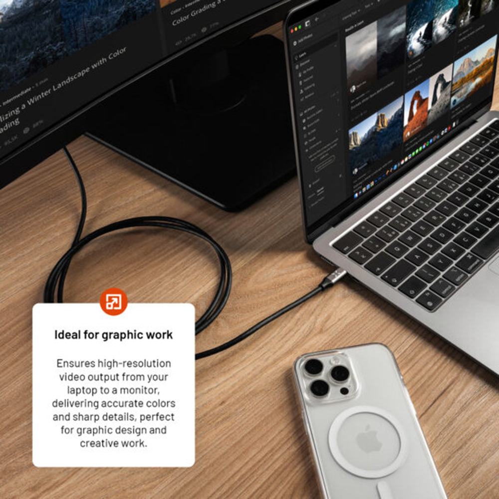 USB-C to HDMI Audio and Video Cable Fixed, 2m, Grey