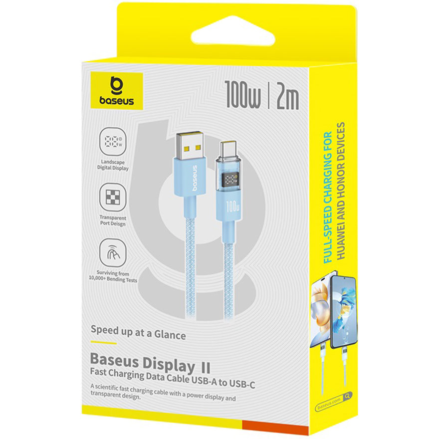 USB-A to USB-C Data and Charging Cable Baseus Display 2, 100W, 2m, Blue P10382701311-01