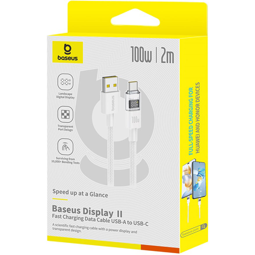 USB-A to USB-C Data and Charging Cable Baseus Display 2, 100W, 2m, White P10382701211-01