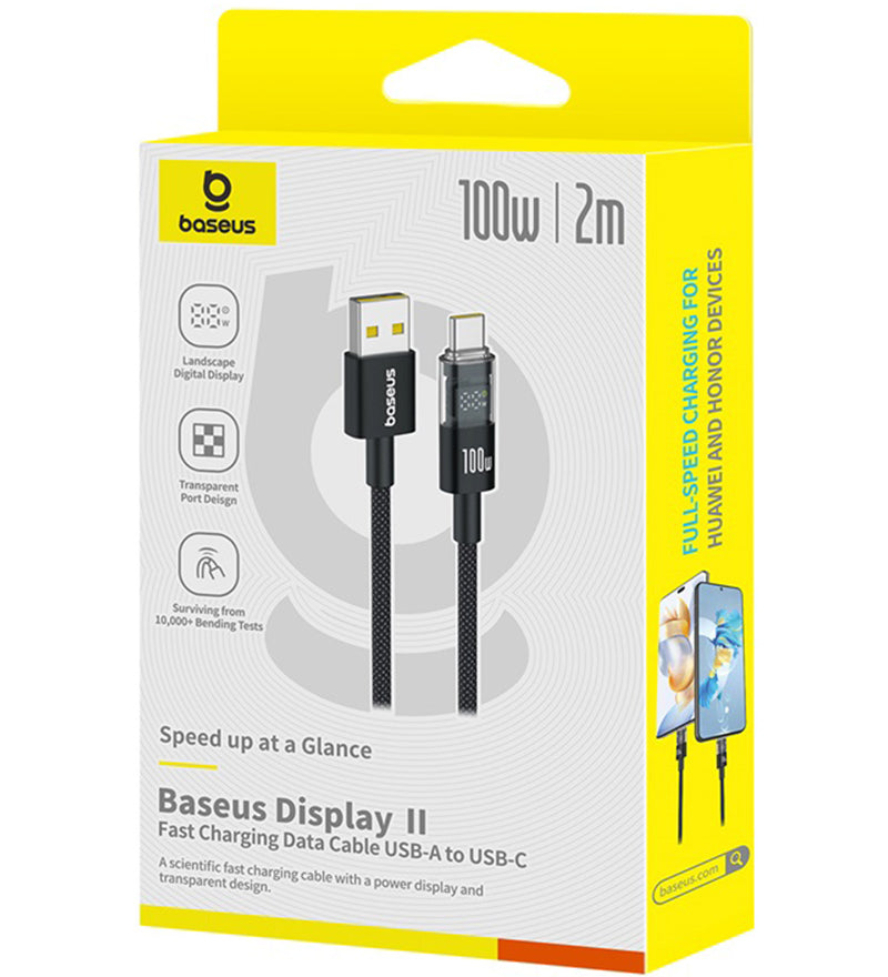 Baseus Display 2 USB-A to USB-C Data and Charging Cable, 100W, 2m, Black P10382701111-00