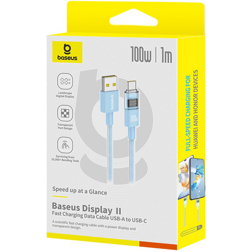 USB-A to USB-C Data and Charging Cable Baseus Display 2, 100W, 1m, Blue P10382701311-00