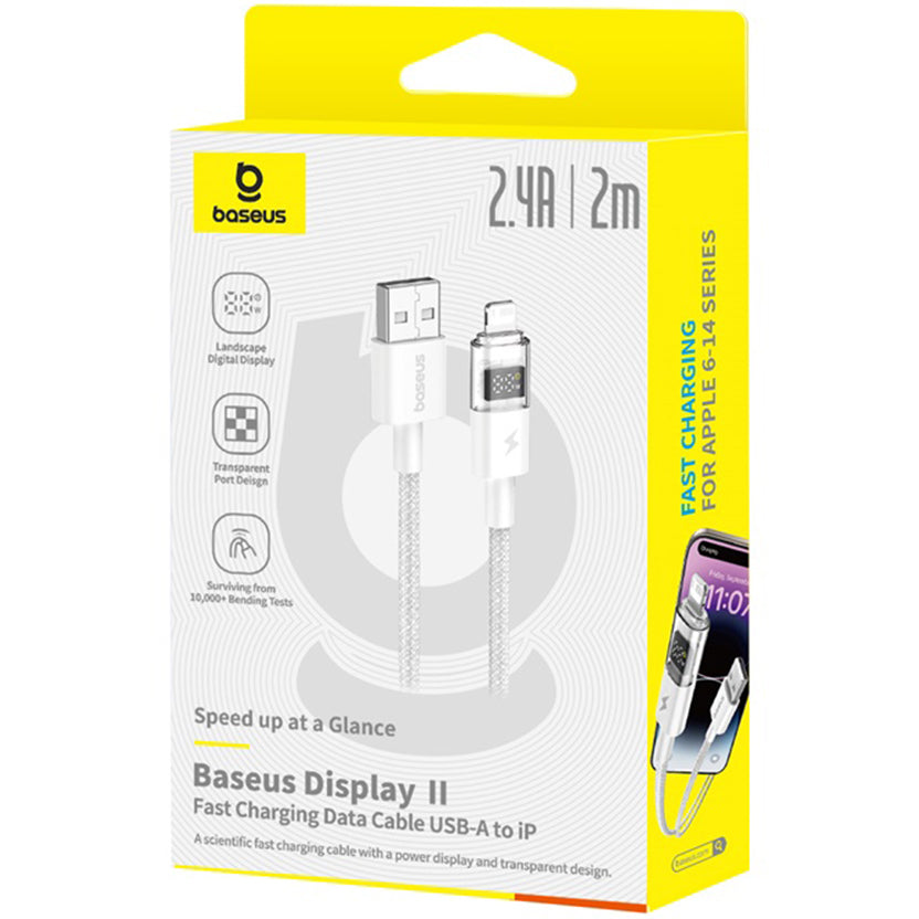 USB-A to Lightning Baseus Display 2 Data and Charging Cable, 18W, 2m, White P10382700211-01