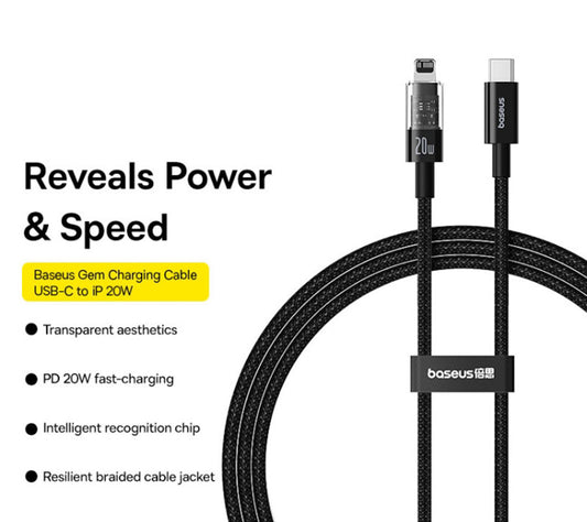 USB-C to Lightning Data and Charging Cable Baseus Gem, 20W, 1m, Black P10373001111-00