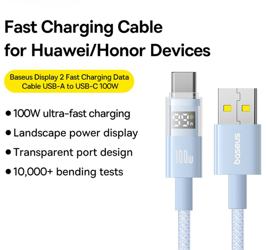 USB-A to USB-C Data and Charging Cable Baseus Display 2, 100W, 2m, Blue P10382701311-01