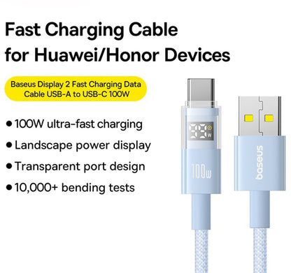USB-A to USB-C Data and Charging Cable Baseus Display 2, 100W, 2m, Blue P10382701311-01