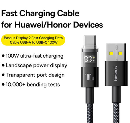 Baseus Display 2 USB-A to USB-C Data and Charging Cable, 100W, 2m, Black P10382701111-00