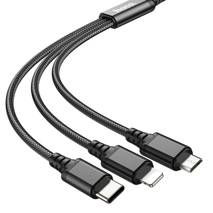 USB-A Charging Cable - Lightning / microUSB / USB-C HOCO X76 3in1, 18W, 1m, Black