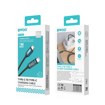 USB-C Data and Charging Cable - USB-C BWOO BO-X304 Led, 60W, 1m, Black