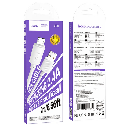 USB-A to microUSB Data and Charging Cable HOCO X88, 18W, 2m, White
