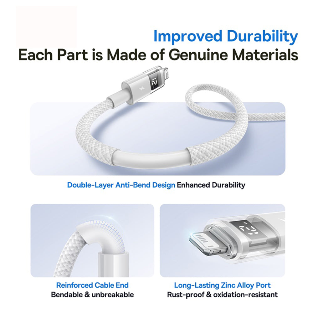 USB-A to Lightning Baseus Display 2 Data and Charging Cable, 18W, 2m, White P10382700211-01