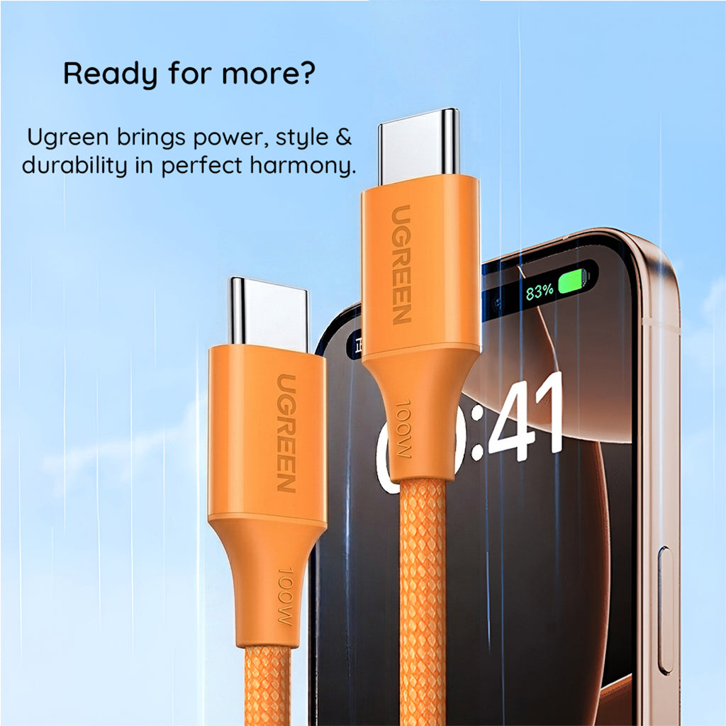 USB-C Data and Charging Cable - USB-C UGREEN L502, 100W, 1m, Orange