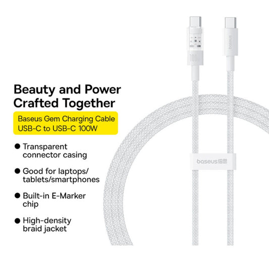 USB-C Data and Charging Cable - USB-C Baseus Gem, 100W, 2m, White P10373000211-01
