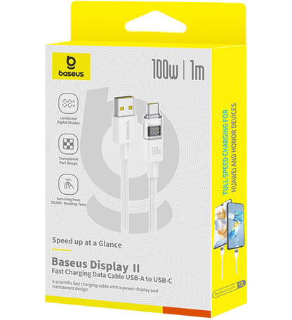 USB-A to USB-C Data and Charging Cable Baseus Display 2, 100W, 1m, White P10382701211-00