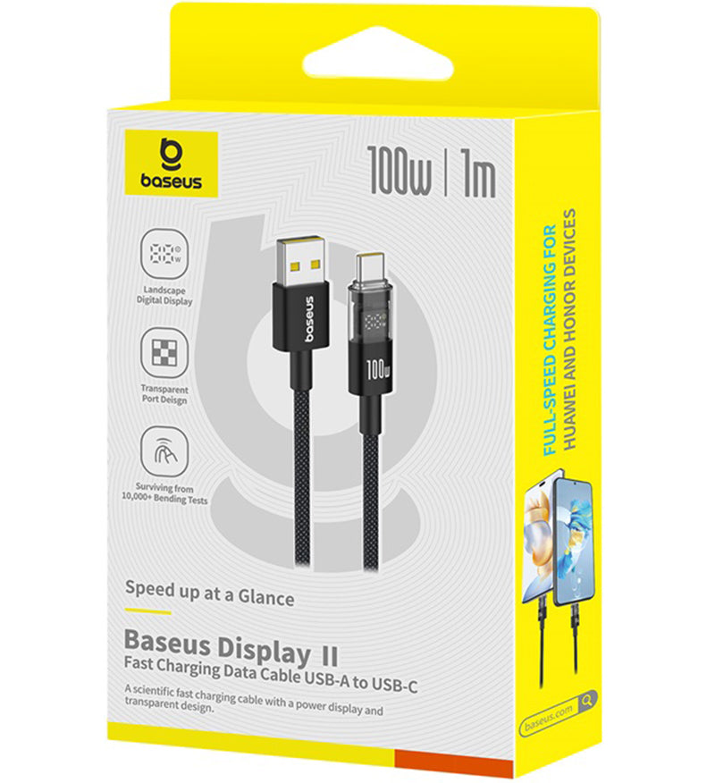 USB-A to USB-C Data and Charging Cable Baseus Display 2, 100W, 1m, Black P10382701121-00