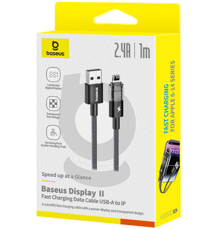 USB-A to Lightning Baseus Display 2 Data and Charging Cable, 18W, 1m, Black P10382700121-00