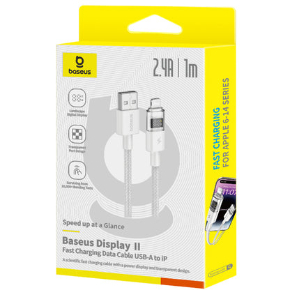 USB-A to Lightning Baseus Display 2 Data and Charging Cable, 18W, 1m, White P10382700211-00