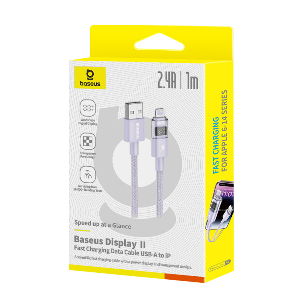 USB-A to Lightning Data and Charging Cable Baseus Display 2, 12W, 1m, Purple P10382700511-00