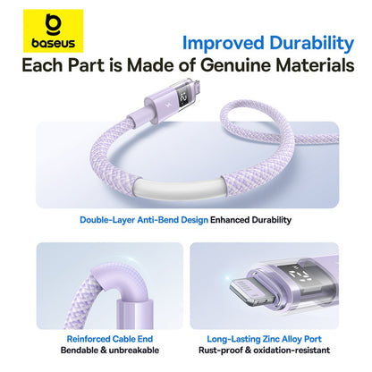 USB-A to Lightning Data and Charging Cable - Baseus Display 2, 12W, 2m, Purple P10382700511-01