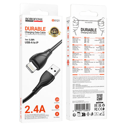 USB-A to Lightning Data and Charging Cable Borofone BX121 Energy, 18W, 1m, Black