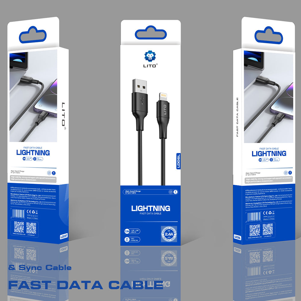 USB-A to Lightning Data and Charging Cable Lito LD06L, 18W, 1m, Black