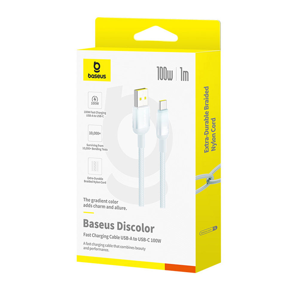 Baseus Discolor USB-A to USB-C Data and Charging Cable, 100W, 1m, Blue Green E0420801