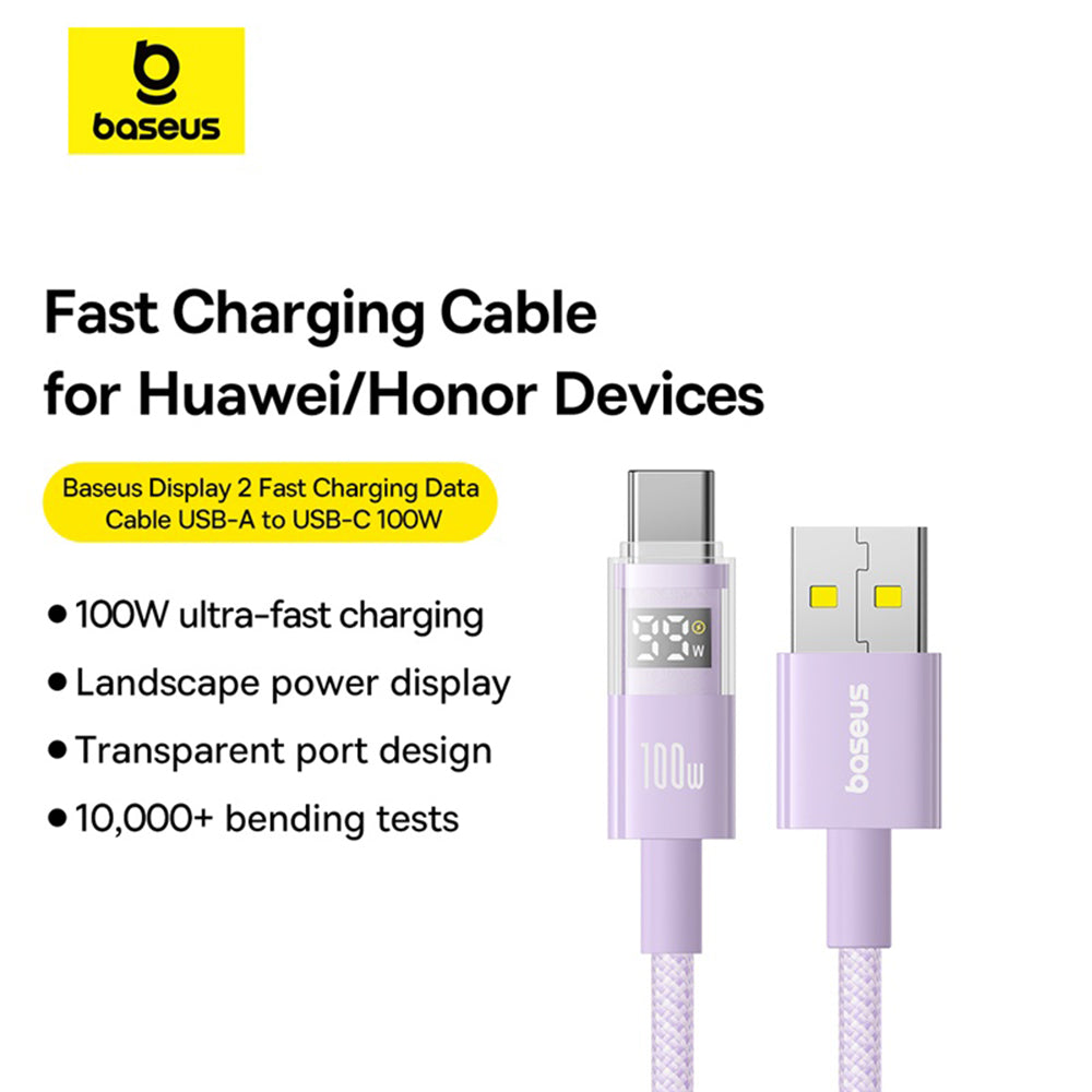 USB-A to USB-C Baseus Display 2 Data and Charging Cable, 100W, 2m, Purple P10382701511-01