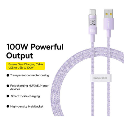 Baseus Gem USB-A to USB-C Data and Charging Cable, 100W, 1m, Purple P10373002511-00