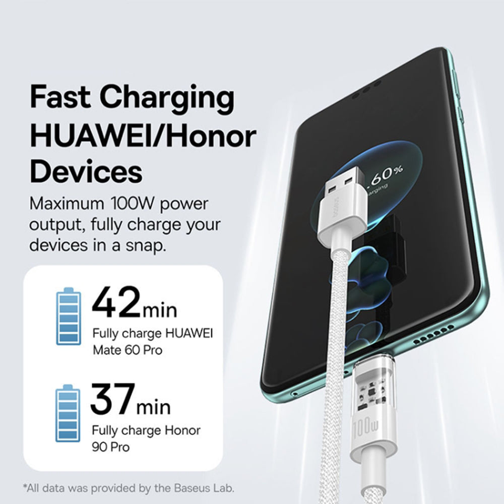 Baseus Gem USB-A to USB-C Data and Charging Cable, 100W, 2m, White P10373002211-01