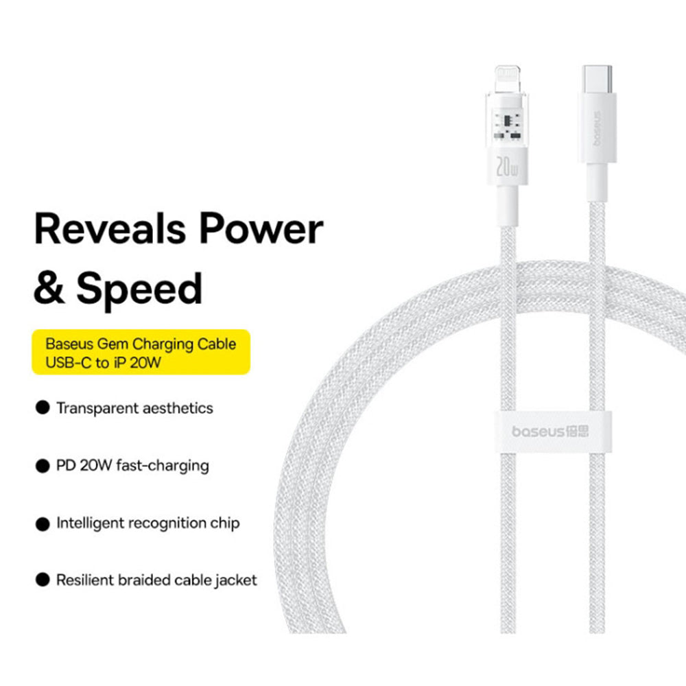 USB-C to Lightning Baseus Gem Data and Charging Cable, 20W, 2m, White P10373001211-01