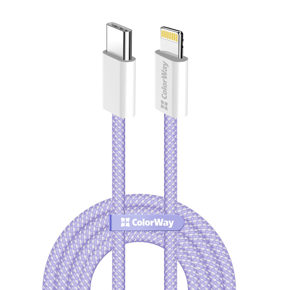 USB-C to Lightning Data and Charging Cable ColorWay CW-CBPDCL061, 27W, 1m, Purple