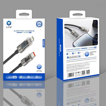 USB-C to Lightning Data and Charging Cable Lito LD09CL Display, 36W, 1.2m, Black