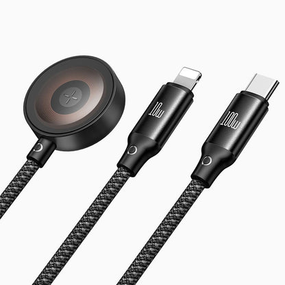 USB-C - Lightning / USB-C / QI McDodo CA-4940 O 3in1 Charging Cable, 100W, 1.2m, Black