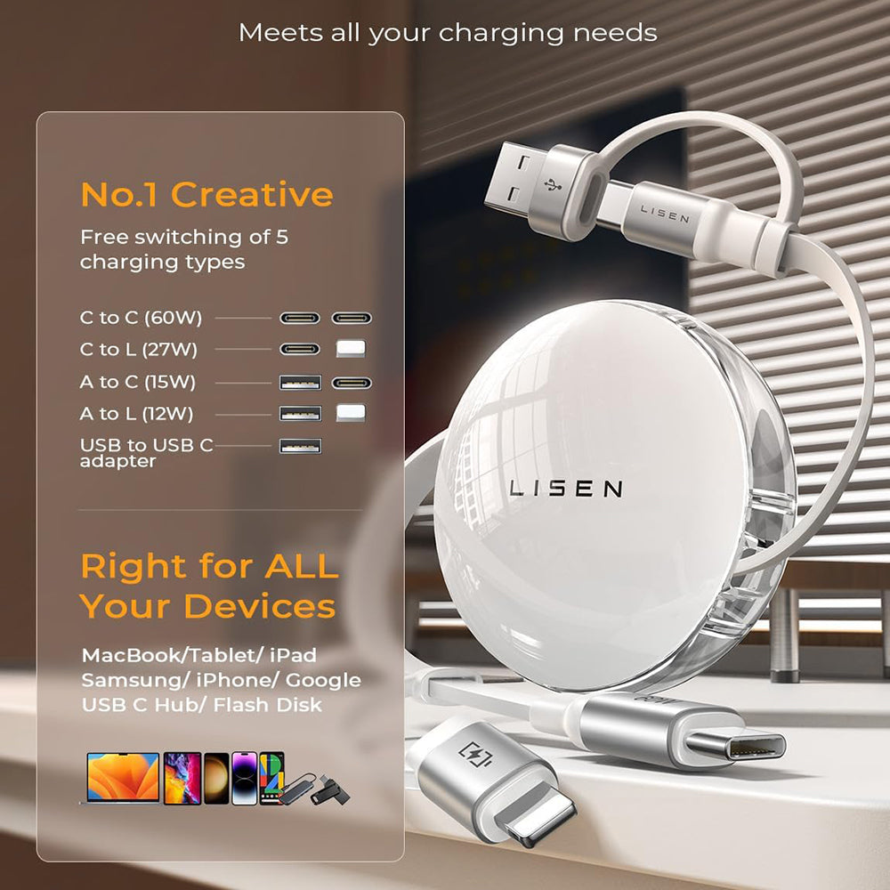 USB-C / USB-A Data and Charging Cable - USB-C / Lightning Lisen, 60W, 1m, White YL0123030001