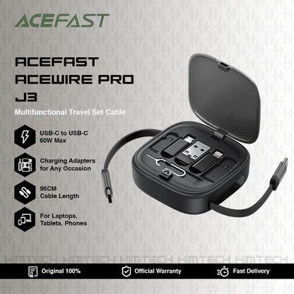 USB-C to USB-C Acefast Travel J3 Data and Charging Cable, 60W, 0.95m, Black