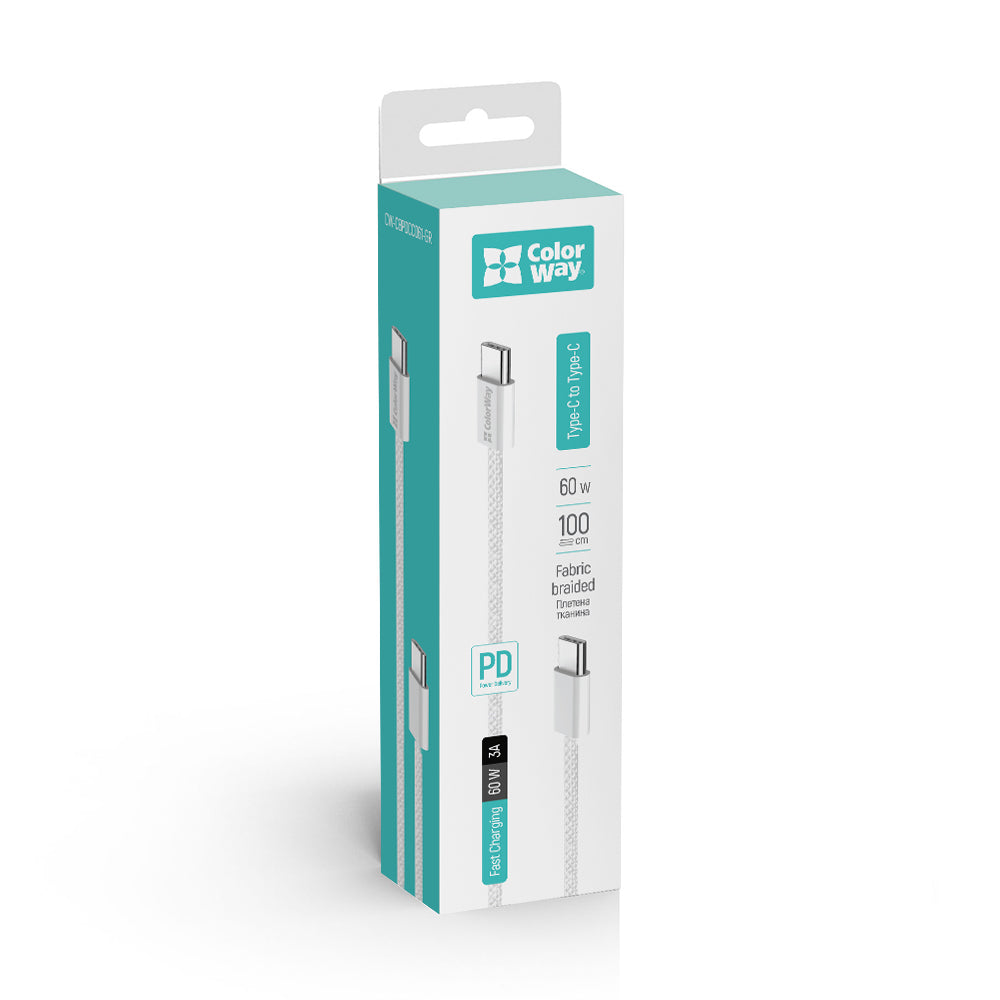 USB-C Data and Charging Cable - USB-C ColorWay CW-CBPDCC061, 60W, 1m, Gray