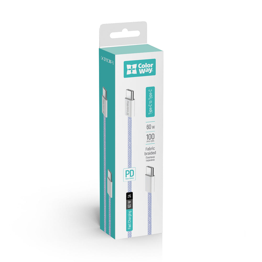 USB-C Data and Charging Cable - USB-C ColorWay CW-CBPDCC061, 60W, 1m, Purple