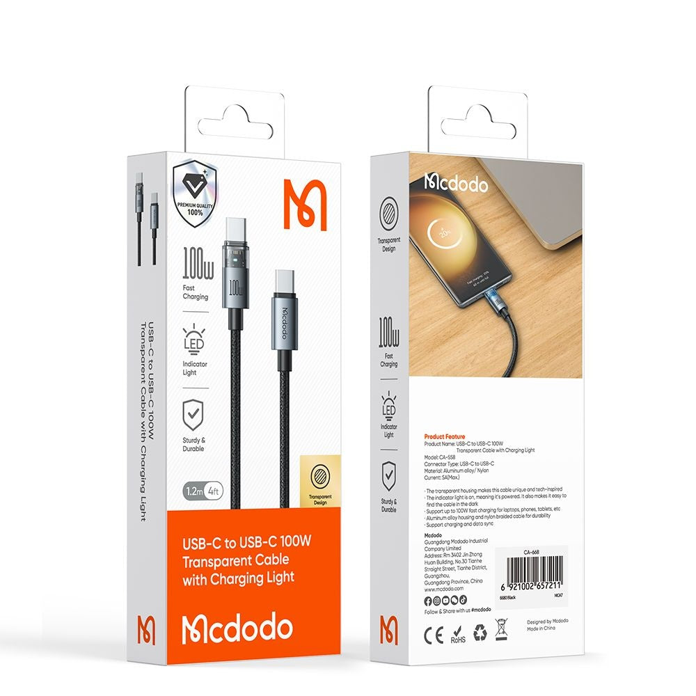USB-C Data and Charging Cable - USB-C McDodo CA-5580, 100W, 1.2m, Black