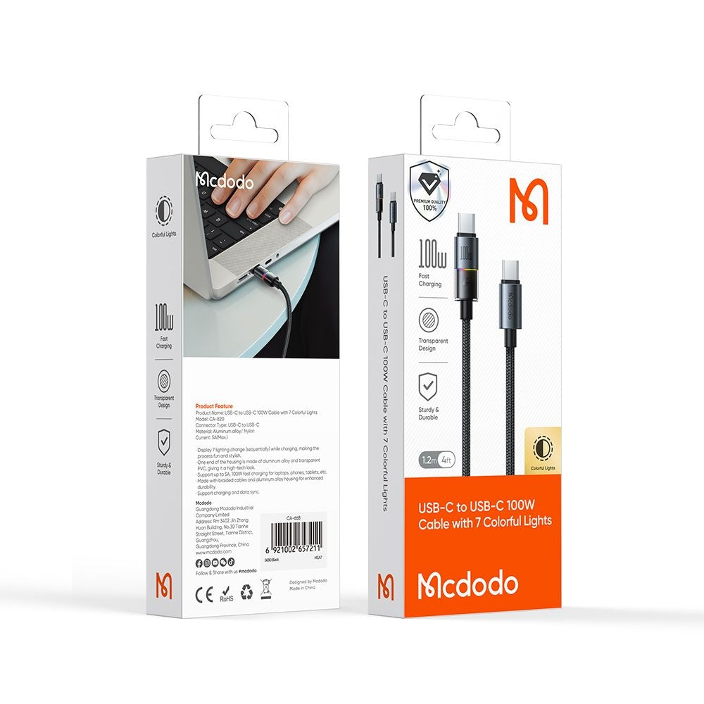 USB-C Data and Charging Cable - USB-C McDodo CA-8200 Colorful, 100W, 1.2m, Black