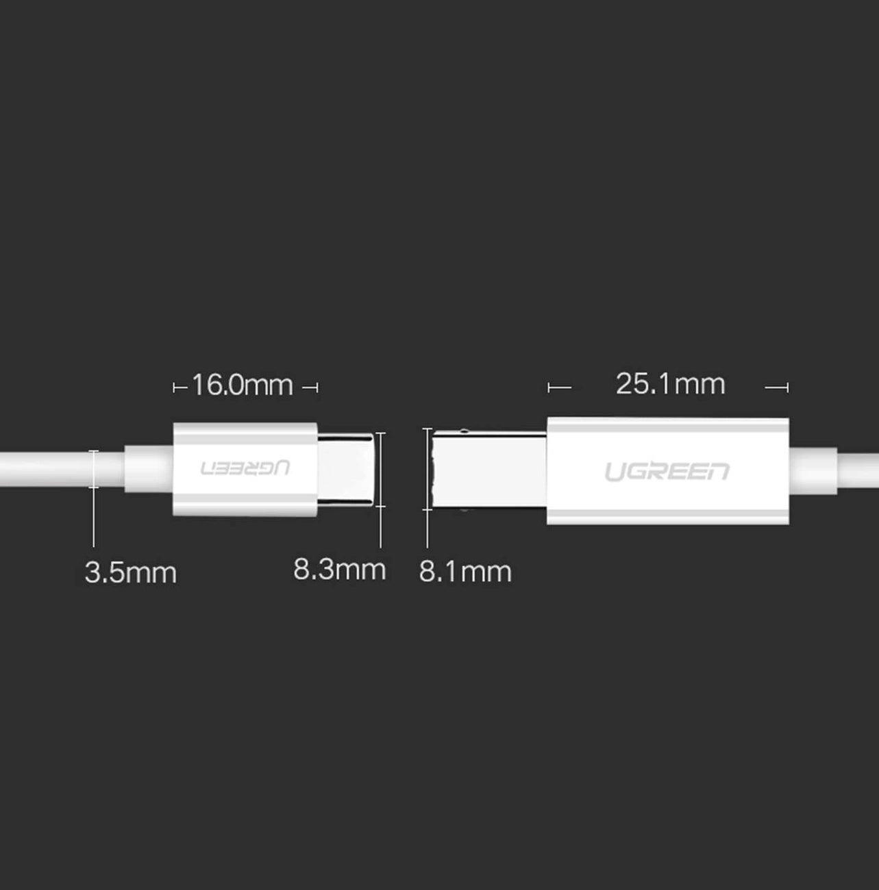 Printer Cable UGREEN US241, USB-C - USB-B, 1.5m, White 