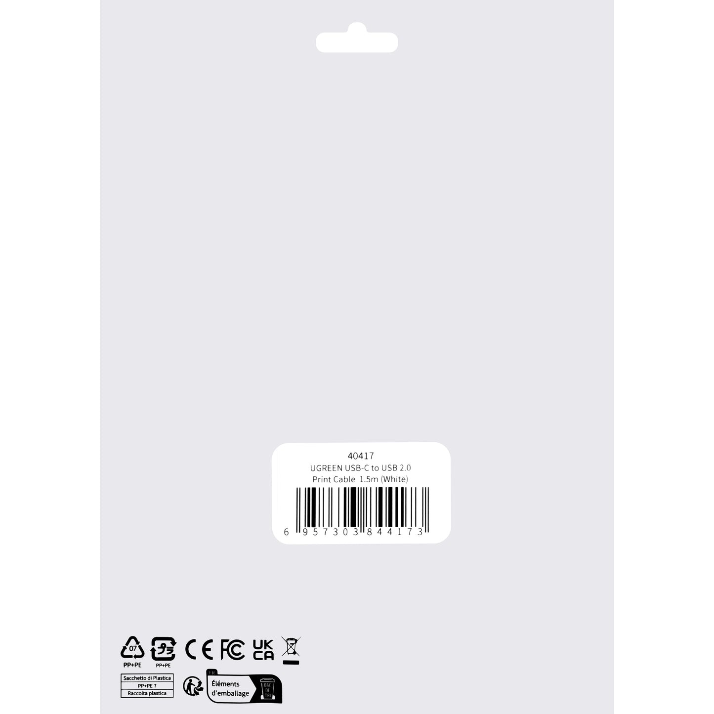 Printer Cable UGREEN US241, USB-C - USB-B, 1.5m, White 