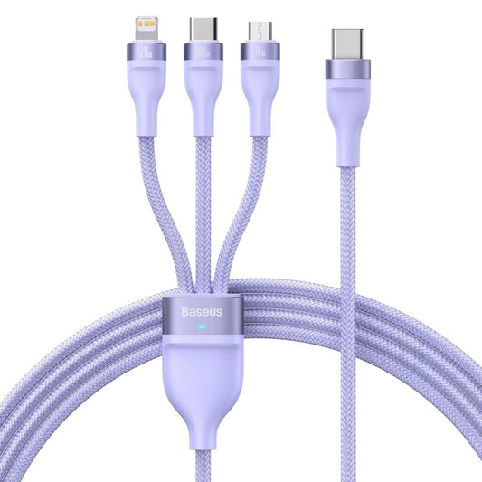 USB-A Charging Cable - Lightning / microUSB / USB-C Baseus Flash Series II 3in1, 100W, 1.2m, Purple CASS030005