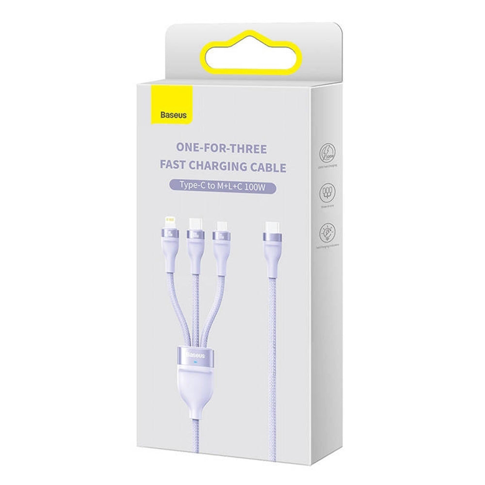 USB-A Charging Cable - Lightning / microUSB / USB-C Baseus Flash Series II 3in1, 100W, 1.2m, Purple CASS030005