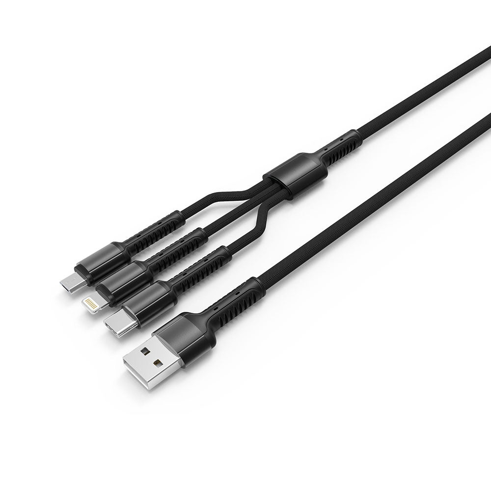 USB-A Charging Cable - Lightning / microUSB / USB-C ColorWay CW-CBU3003, 20W, 1.2m, Gray