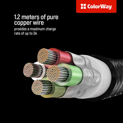 USB-A Charging Cable - Lightning / microUSB / USB-C ColorWay CW-CBU3003, 20W, 1.2m, Gray