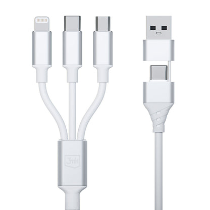 USB-A / USB-C to Lightning / microUSB / USB-C 3MK Hyper 3in1 Charging Cable, 12W, 1.5m, White